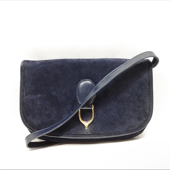 GUCCI Navy Blue Suede Shoulder Bag - EUC - Picture 1 of 8